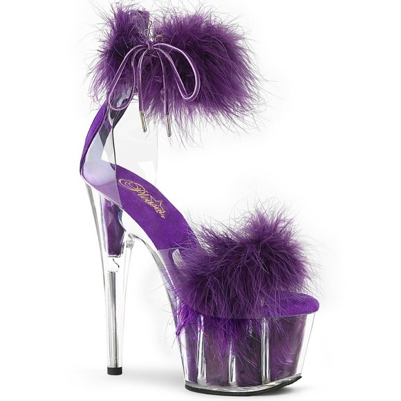 Pleaser Adore 724F Purple Marabou Platform Heels Sandal - Picture 1 of 5